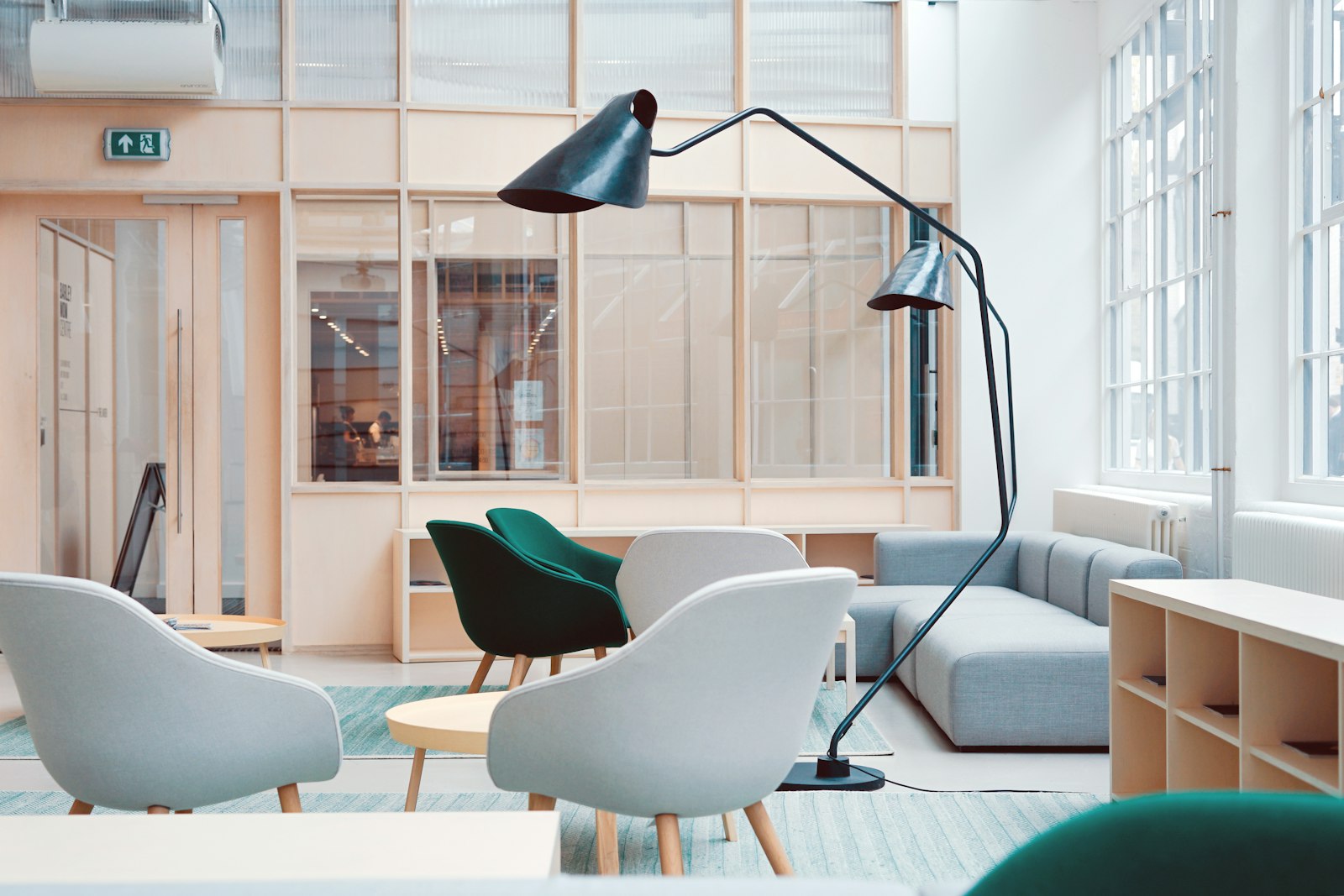 A warm residential lounge with soft lamps and comfortable seating